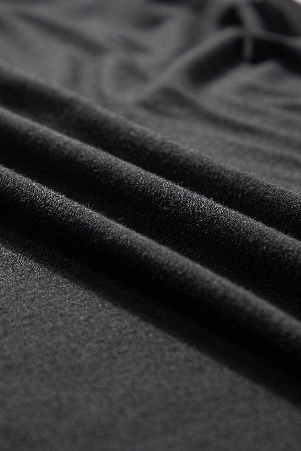 Graceful Black V Neck Split Maxi T-shirt Dress with Hidden Pockets