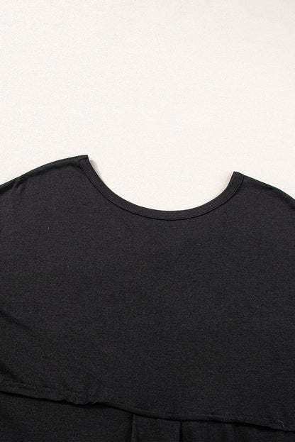 Graceful Black V Neck Split Maxi T-shirt Dress with Hidden Pockets