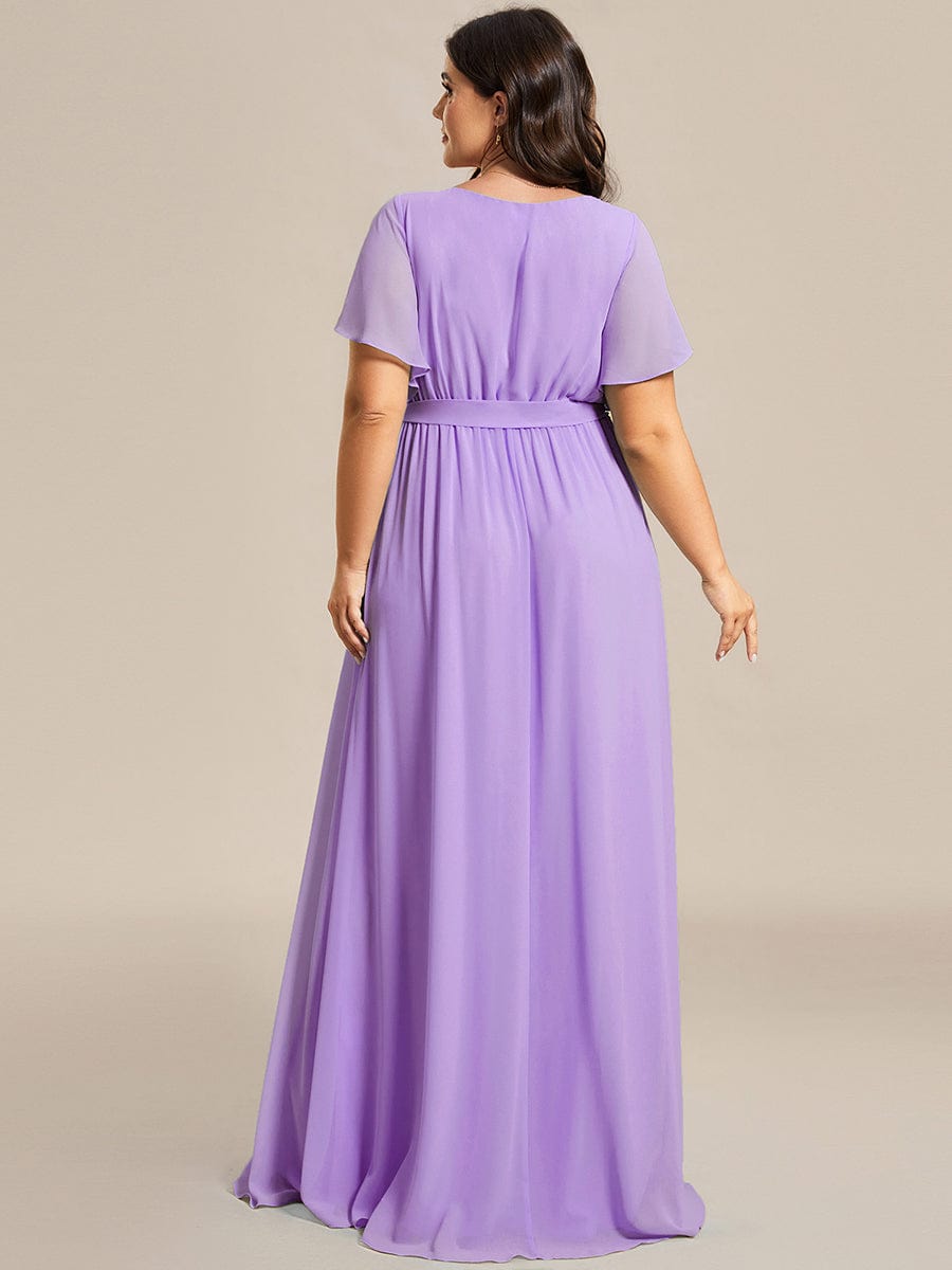 Graceful Deep V-Neck A-Line Plus Size Bridesmaid Dress with Ruffled Sleeves