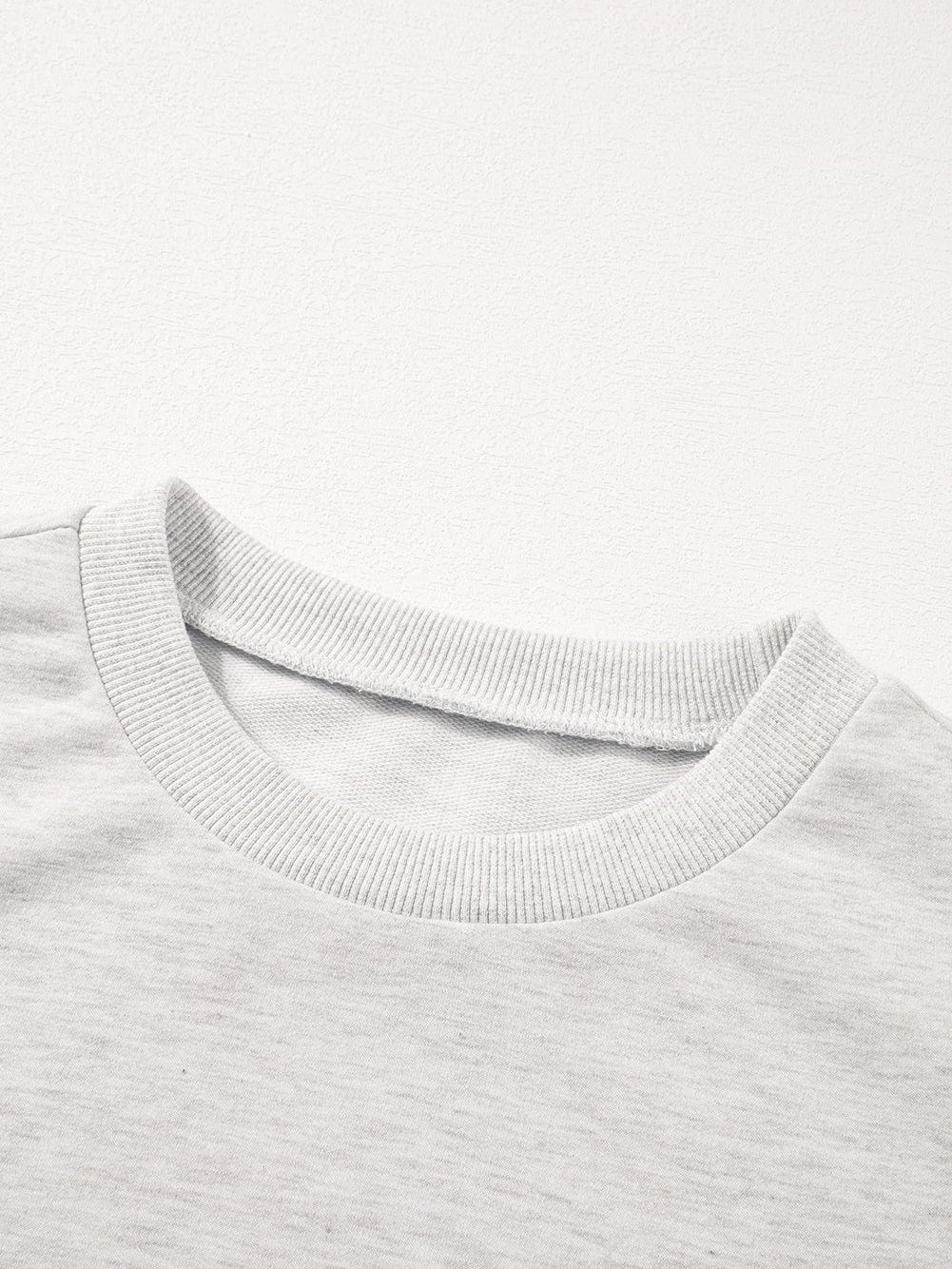 Graceful Light Grey Rhinestone and Pearl Embellished Puff Sleeve Top