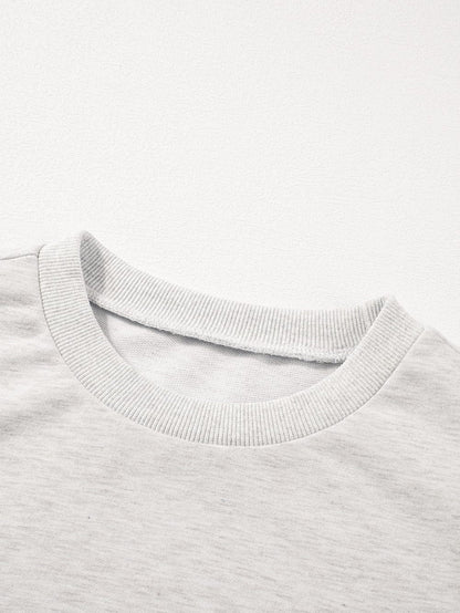 Graceful Light Grey Rhinestone and Pearl Embellished Puff Sleeve Top