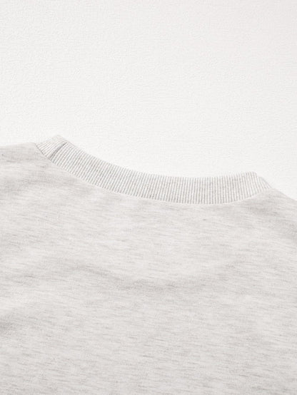 Graceful Light Grey Rhinestone and Pearl Embellished Puff Sleeve Top