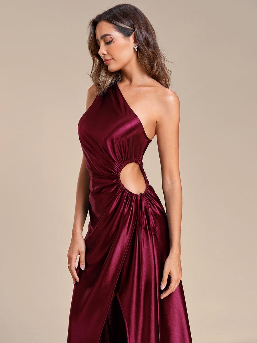 Graceful One Shoulder Satin Wedding Guest Dress with Hollow-Out Detail