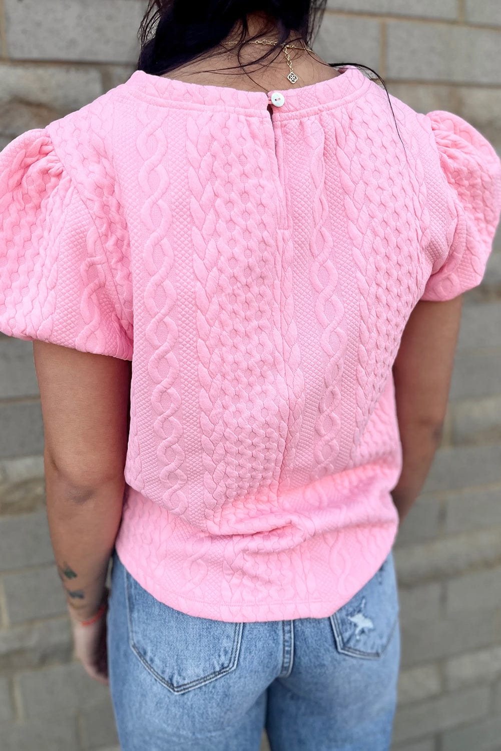 Graceful Pink Textured Puff Sleeve Tee