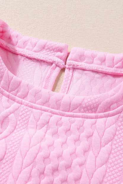 Graceful Pink Textured Puff Sleeve Tee