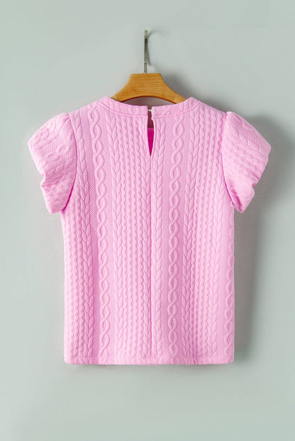 Graceful Pink Textured Puff Sleeve Tee