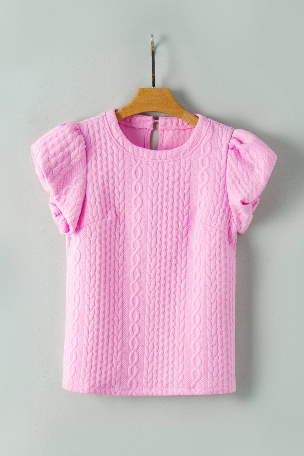 Graceful Pink Textured Puff Sleeve Tee