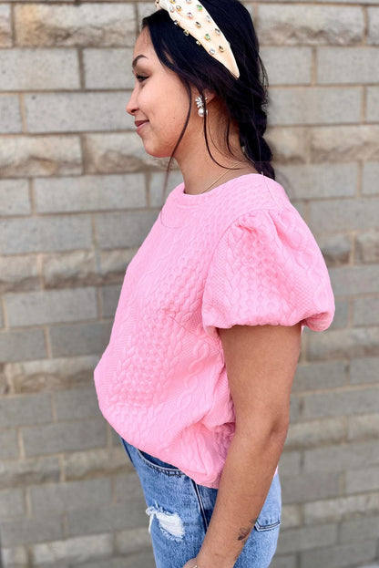 Graceful Pink Textured Puff Sleeve Tee