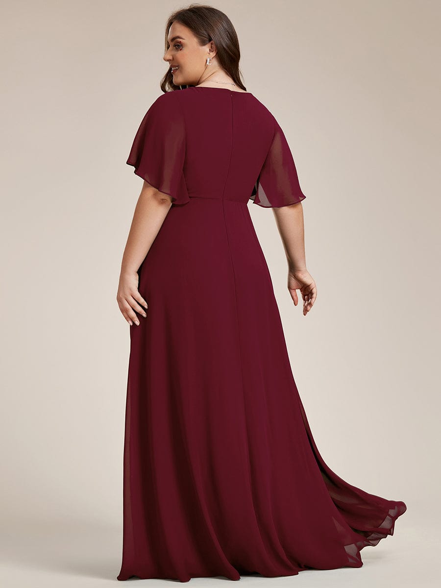 Graceful Plus Size Floral A-Line Chiffon Evening Dress with Short Sleeves