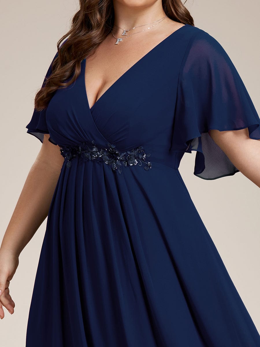 Graceful Plus Size Floral A-Line Chiffon Evening Dress with Short Sleeves