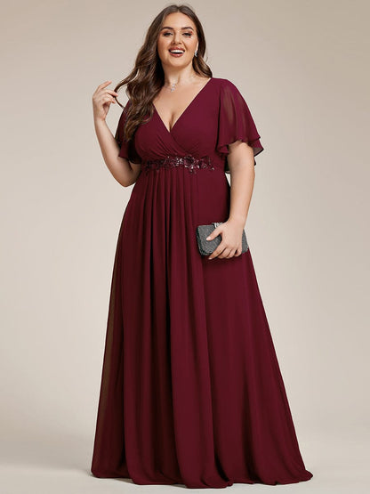 Graceful Plus Size Floral A-Line Chiffon Evening Dress with Short Sleeves
