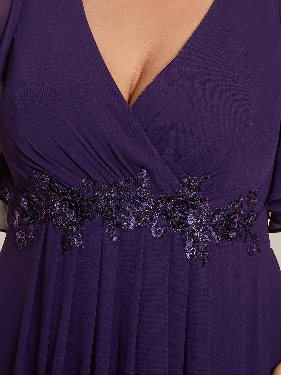 Graceful Plus Size Floral A-Line Chiffon Evening Dress with Short Sleeves