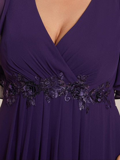 Graceful Plus Size Floral A-Line Chiffon Evening Dress with Short Sleeves