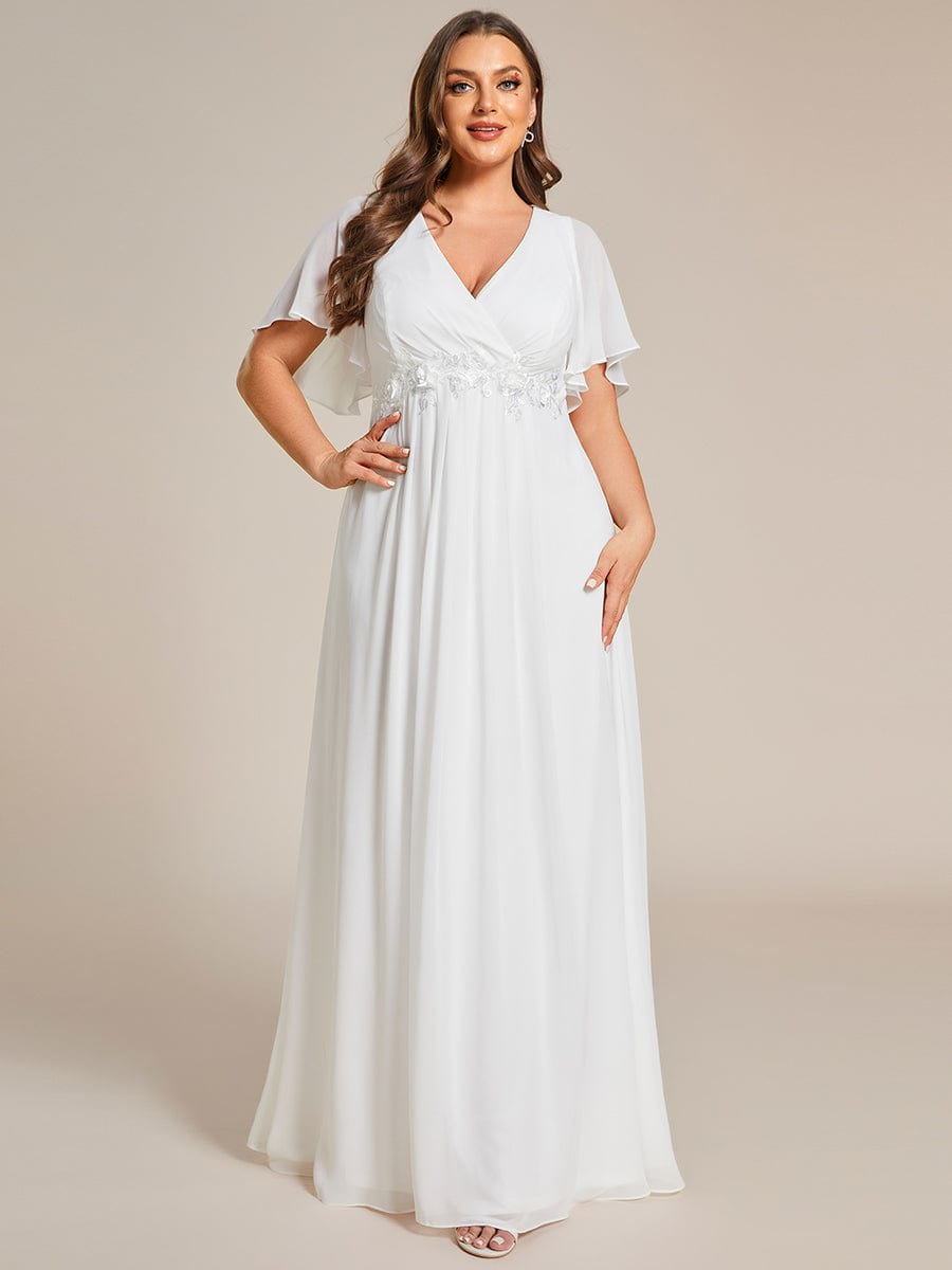 Graceful Plus Size Floral A-Line Chiffon Evening Dress with Short Sleeves
