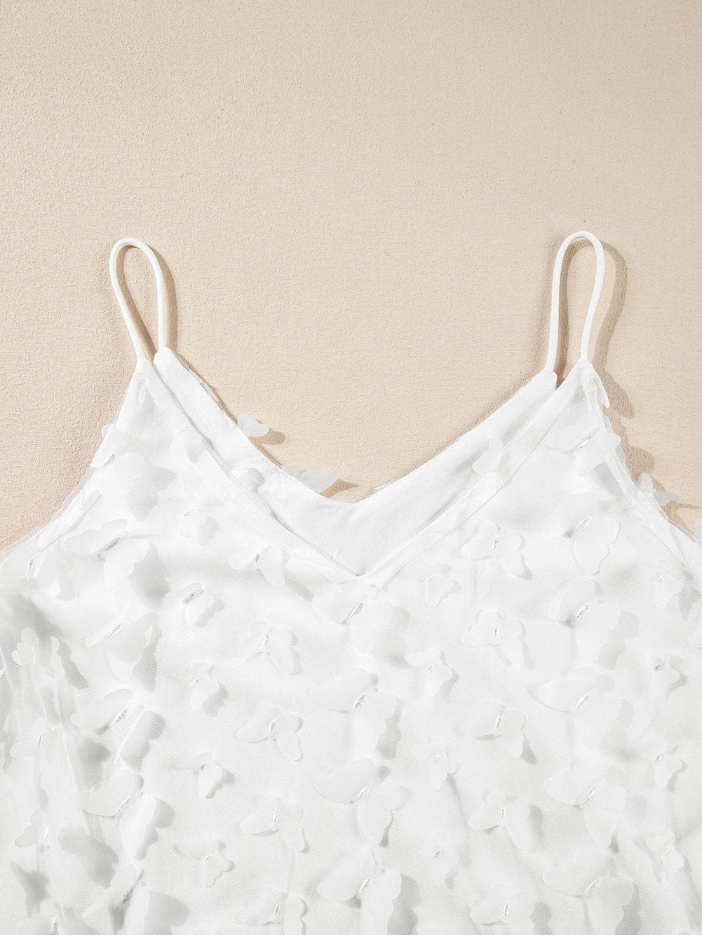 Graceful White Butterfly Applique Sheer Tank Top