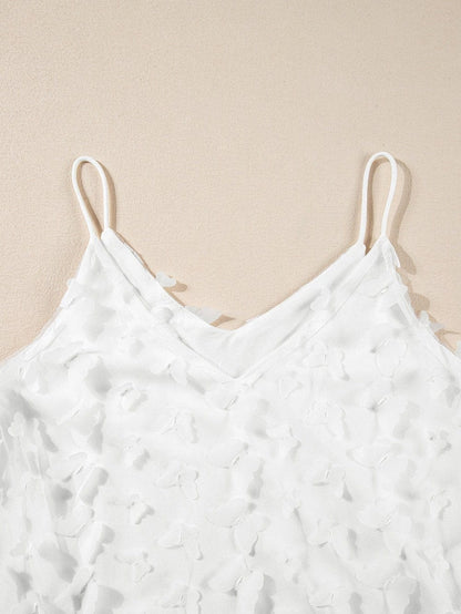 Graceful White Butterfly Applique Sheer Tank Top