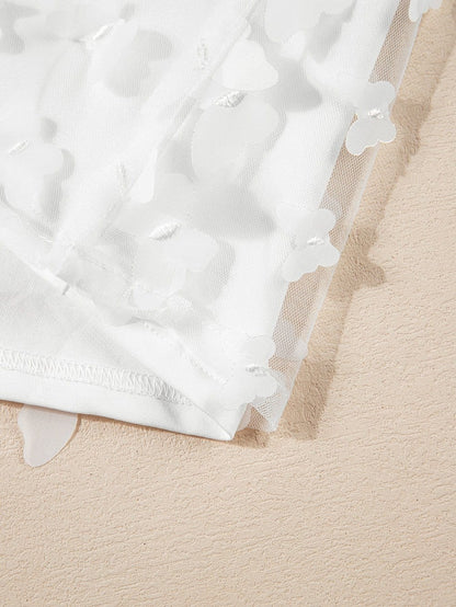 Graceful White Butterfly Applique Sheer Tank Top