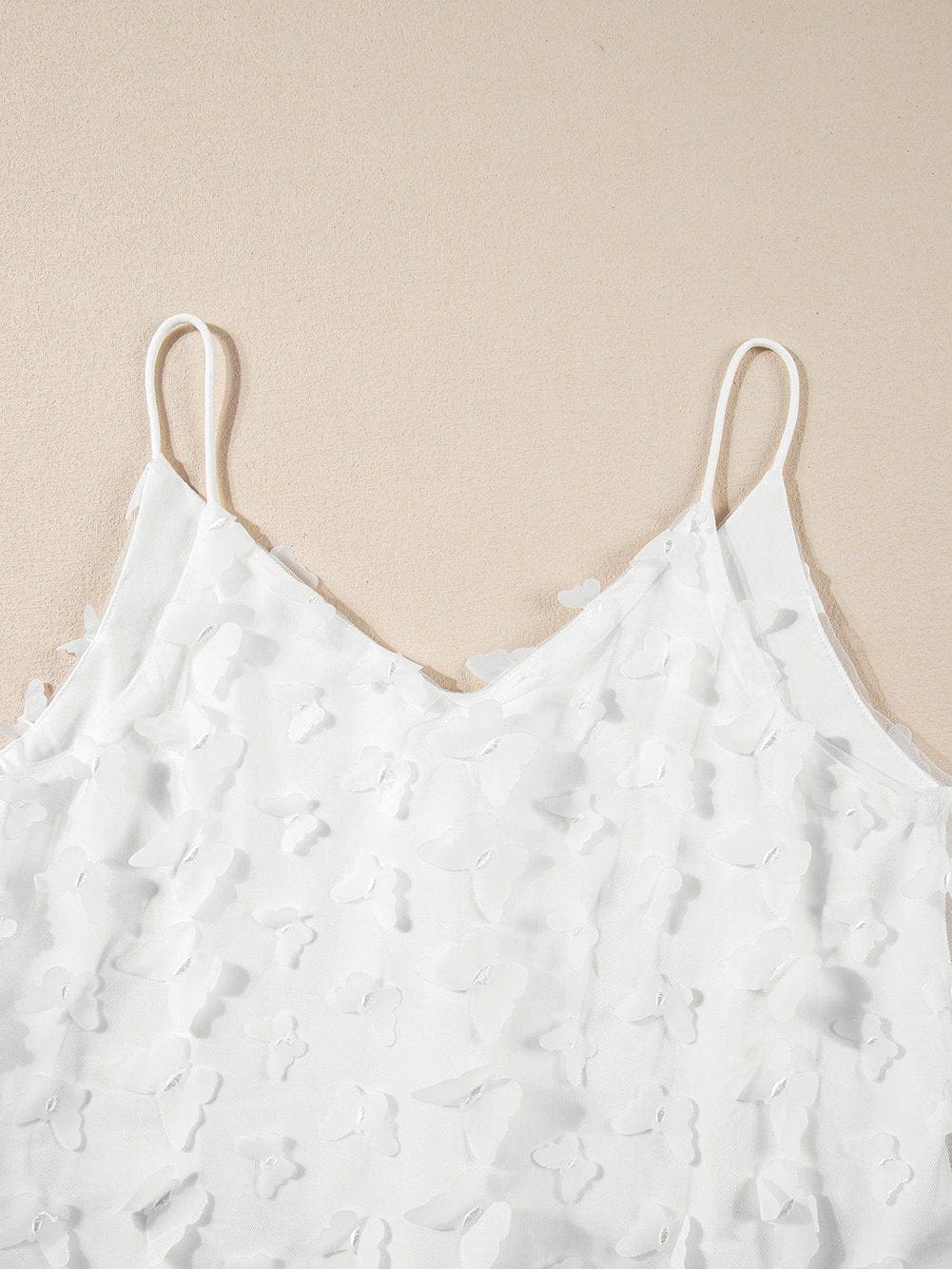 Graceful White Butterfly Applique Sheer Tank Top