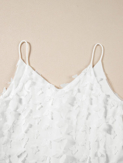 Graceful White Butterfly Applique Sheer Tank Top