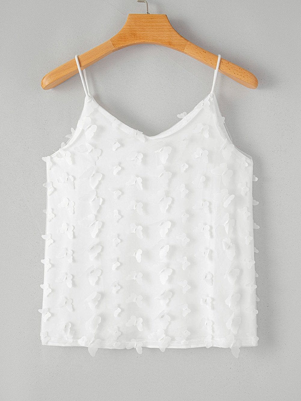 Graceful White Butterfly Applique Sheer Tank Top
