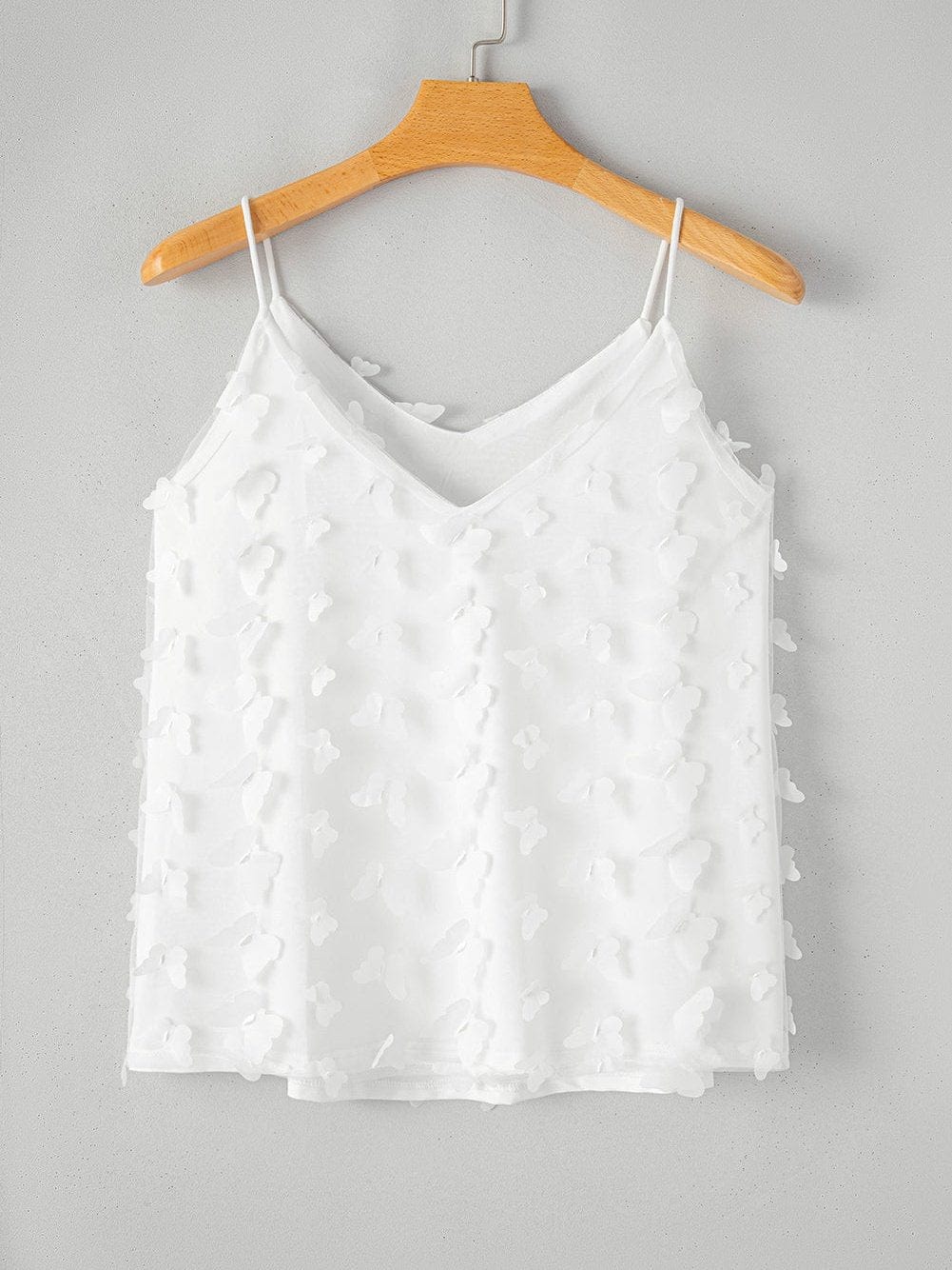 Graceful White Butterfly Applique Sheer Tank Top