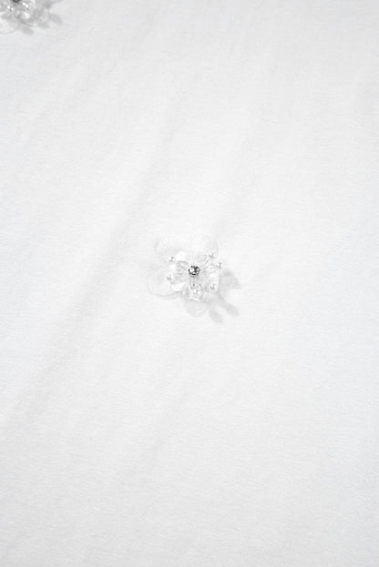 Graceful White Floral Applique Round Neck Tee