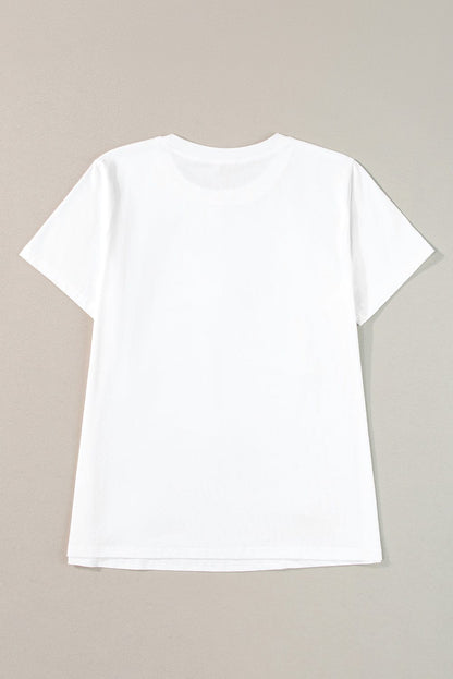 Graceful White Floral Applique Round Neck Tee