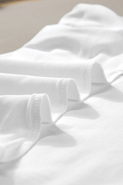 Graceful White Floral Applique Round Neck Tee