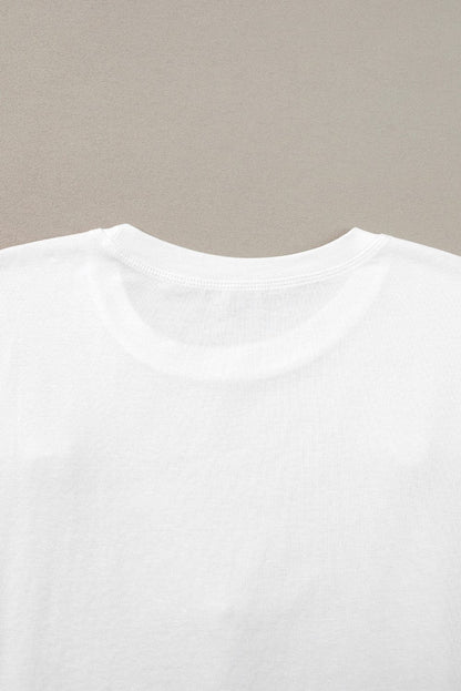 Graceful White Floral Applique Round Neck Tee