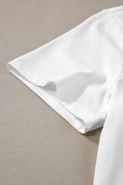 Graceful White Floral Applique Round Neck Tee