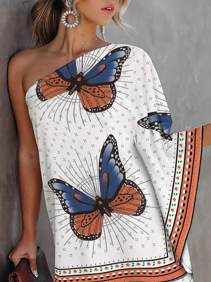 Gradient One-Shoulder Casual Dress