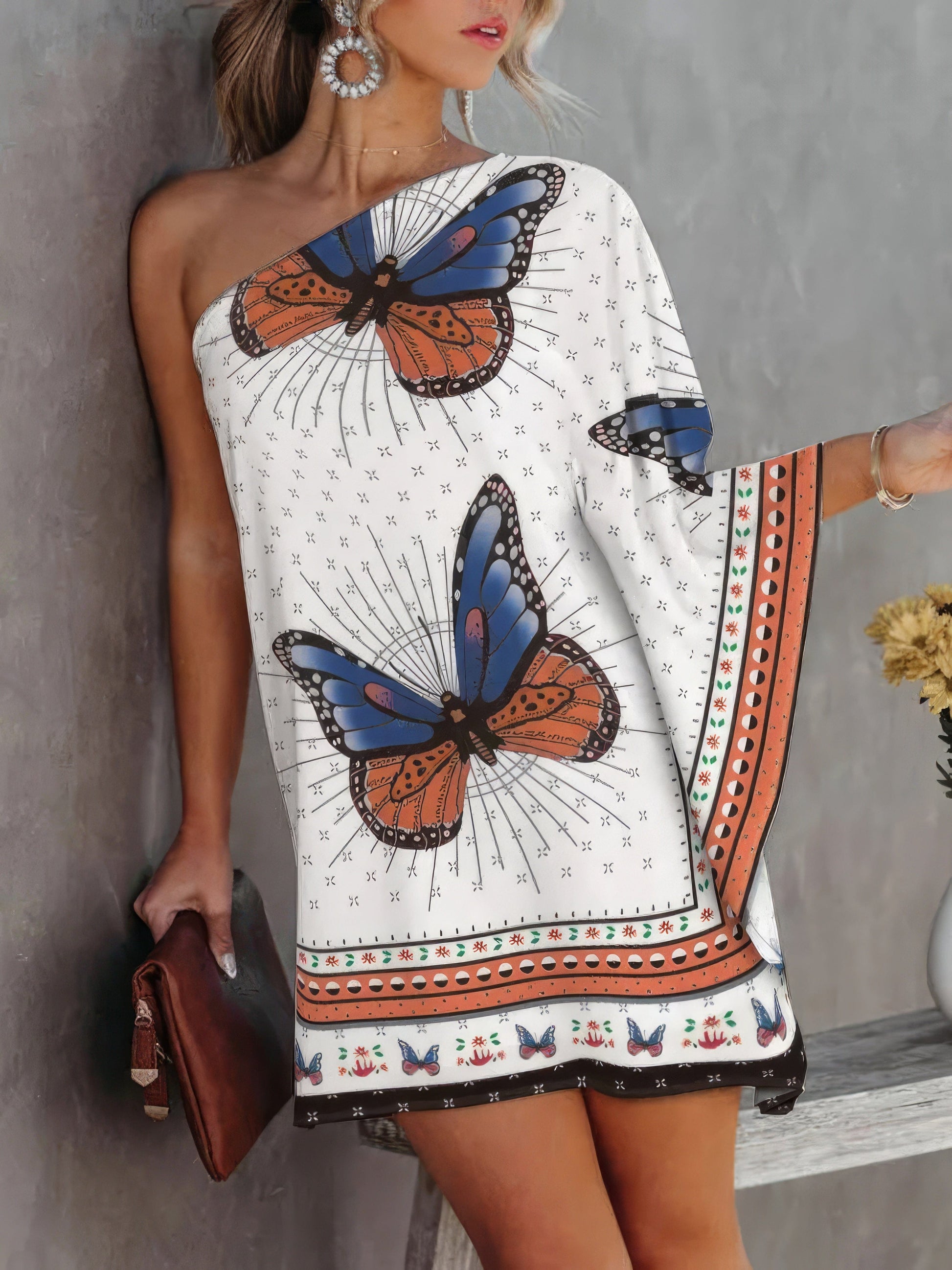 Gradient One-Shoulder Casual Dress