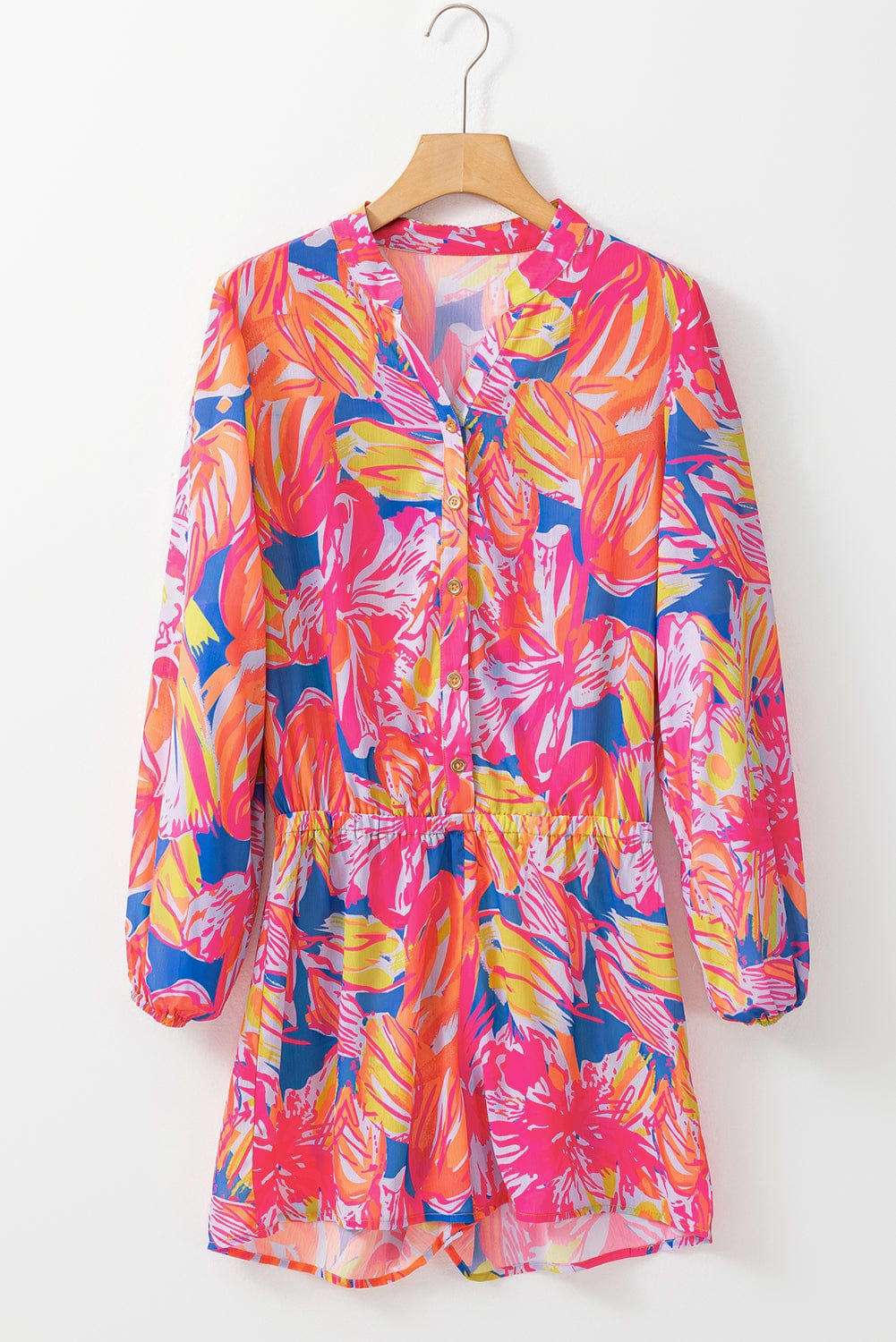 Graffiti Print Button-Up Romper with Vibrant Multicolor Design