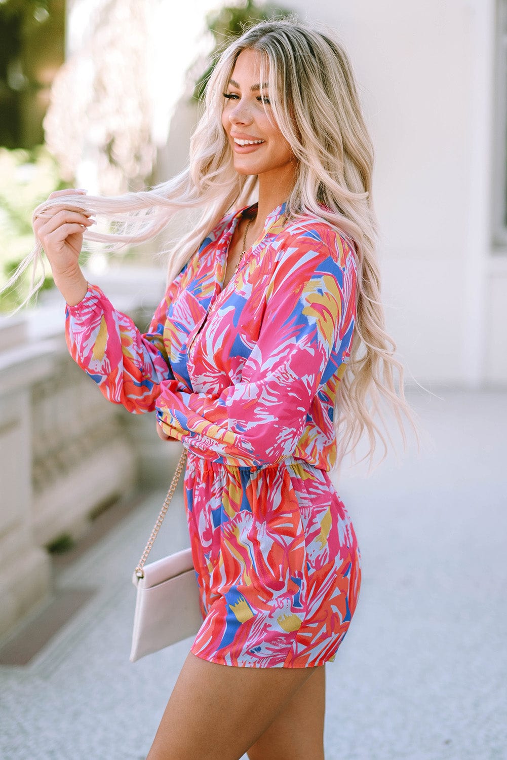 Graffiti Print Button-Up Romper with Vibrant Multicolor Design