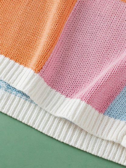 Grapefruit Orange Checkered Cap Sleeve Knit Top