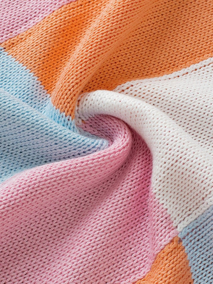 Grapefruit Orange Checkered Cap Sleeve Knit Top