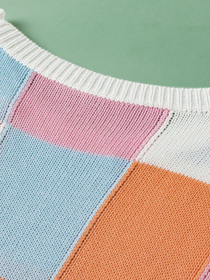 Grapefruit Orange Checkered Cap Sleeve Knit Top