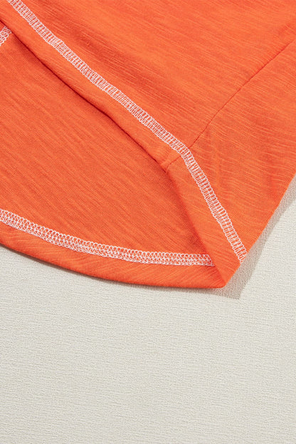 Grapefruit Orange Color Block V Neck T-shirt with Exposed Stitch Detail
