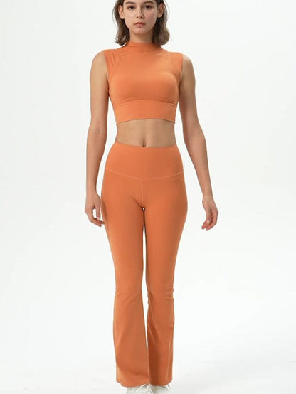 Grapefruit Orange High Neck Crop Athletic Tank Top