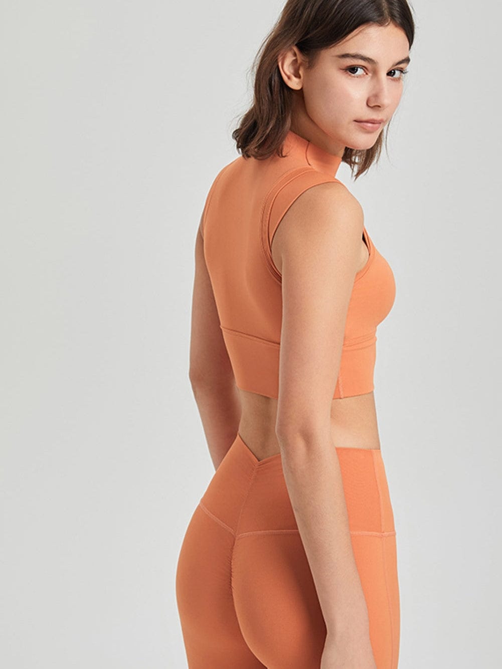 Grapefruit Orange High Neck Crop Athletic Tank Top