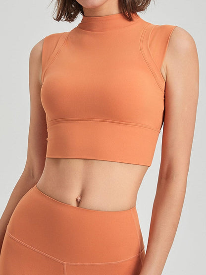 Grapefruit Orange Mock Neck Cropped Sports Tank Top