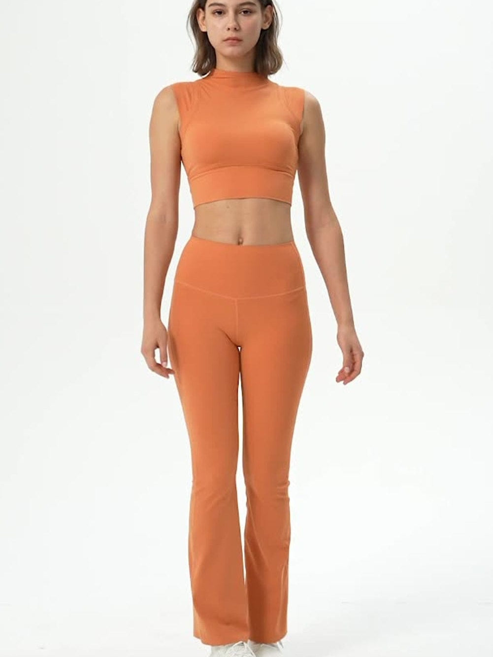 Grapefruit Orange Mock Neck Cropped Sports Tank Top
