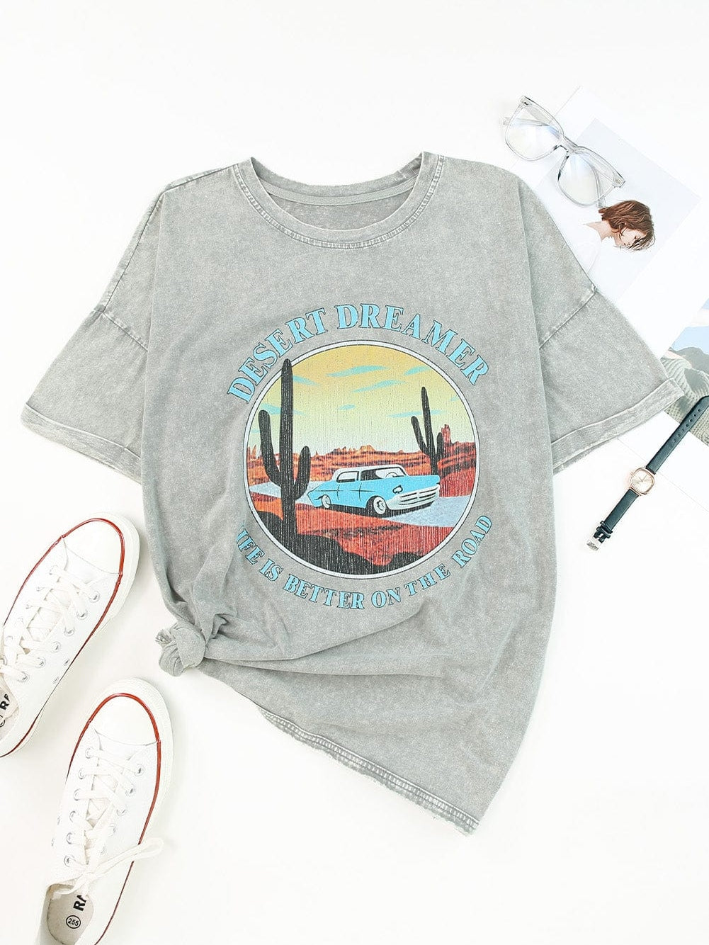 Graphic Desert Dreamer Mineral Wash Western Tee