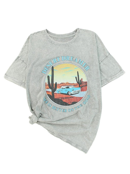 Graphic Desert Dreamer Mineral Wash Western Tee