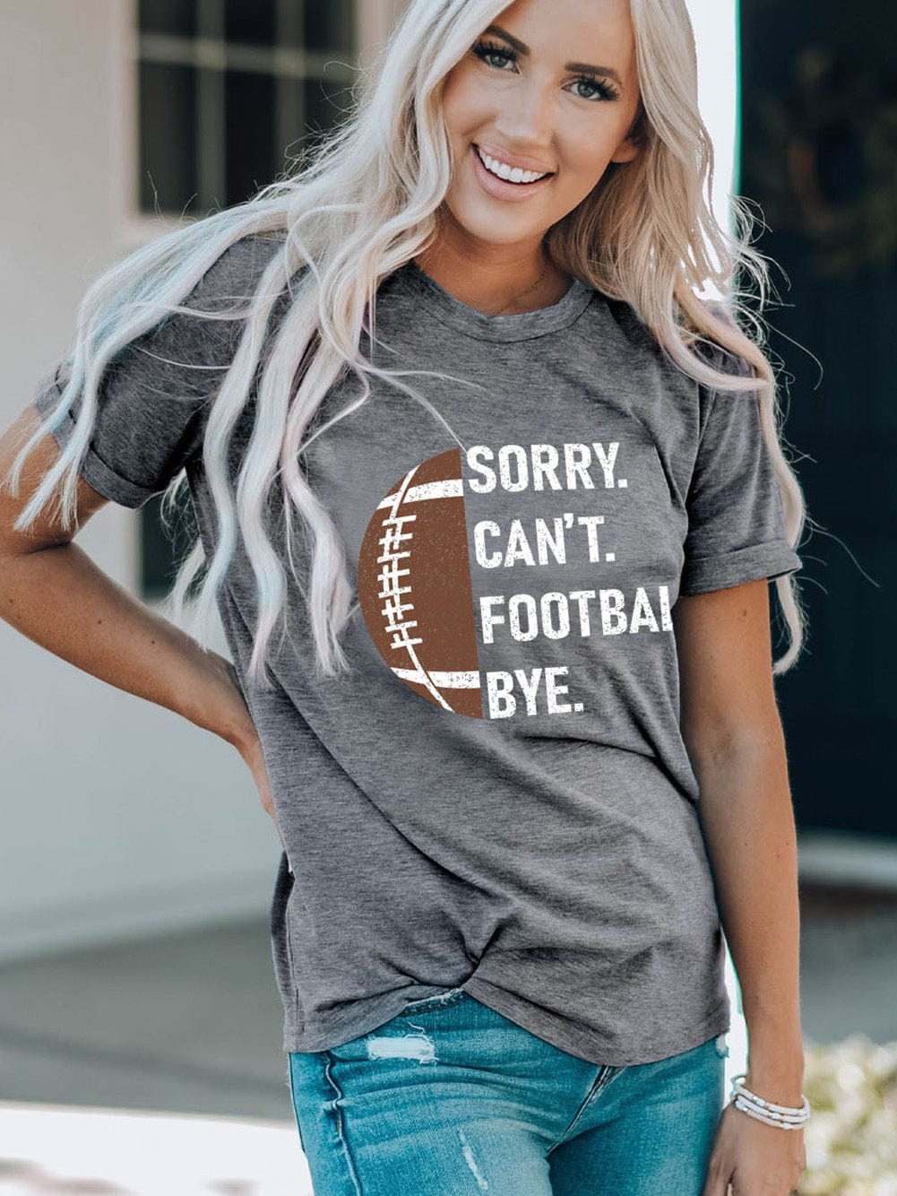 Graphic Gray American Football Print Casual Tee