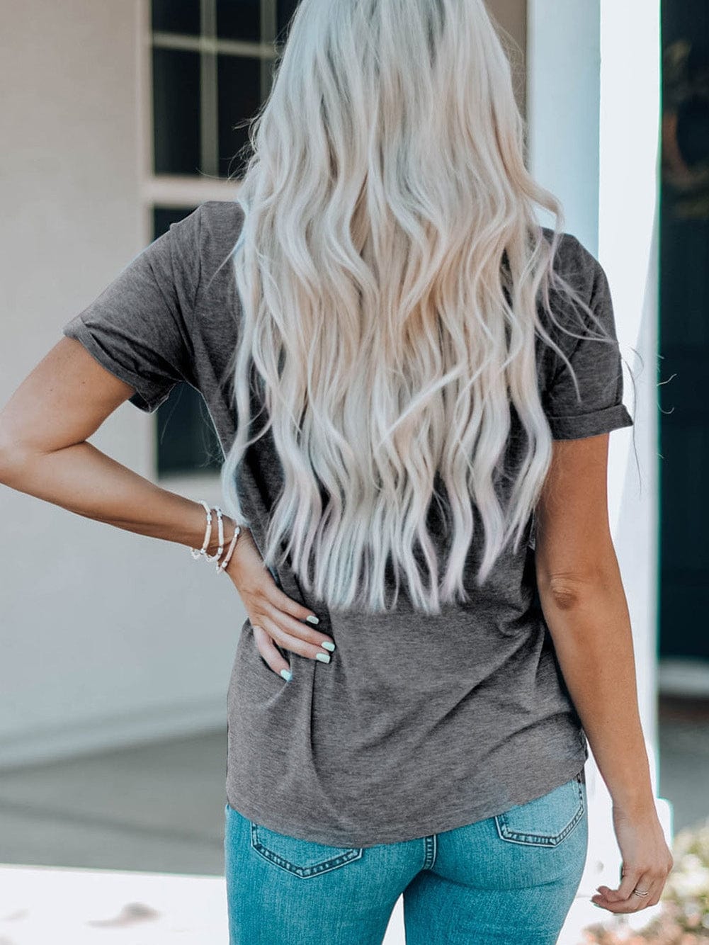 Graphic Gray American Football Print Casual Tee