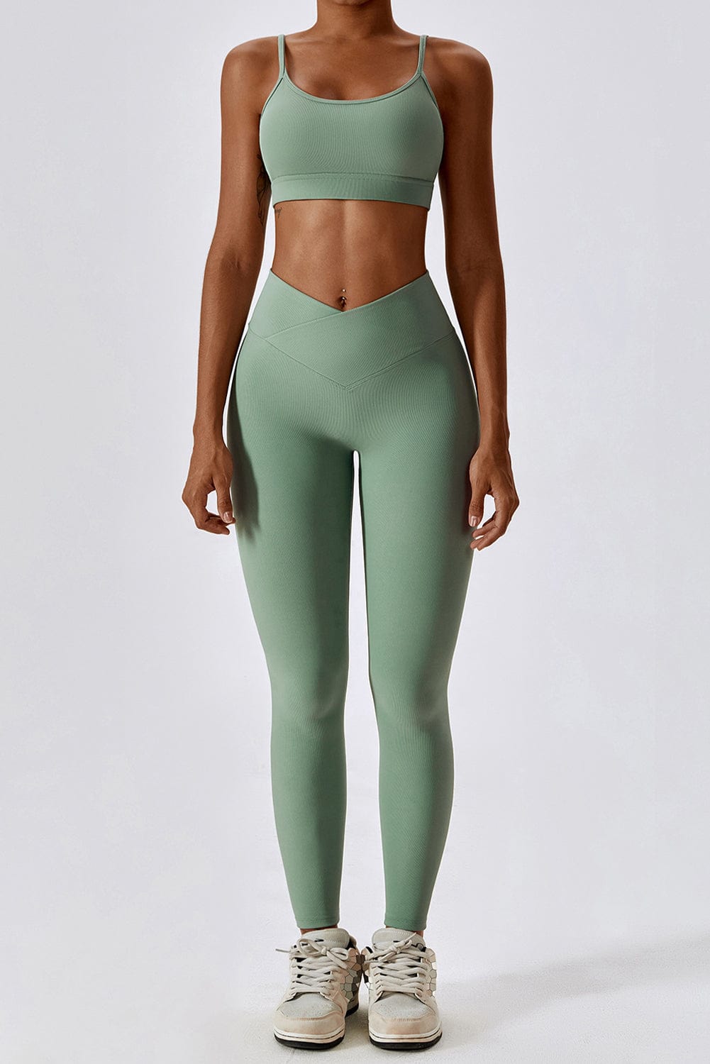 Grass Green Arched Leggings and Bra Activewear Set