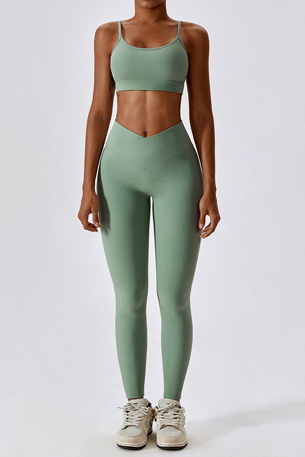 Grass Green Arched Leggings and Bra Activewear Set