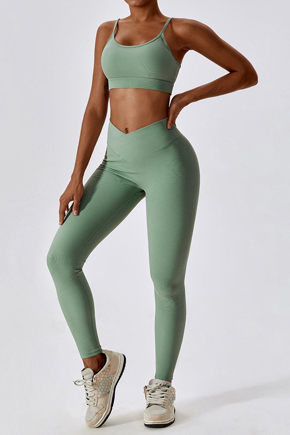 Grass Green Arched Leggings and Bra Activewear Set