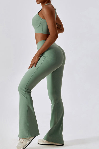 Grass Green Push-Up Bra and Flare Pants Yoga Set